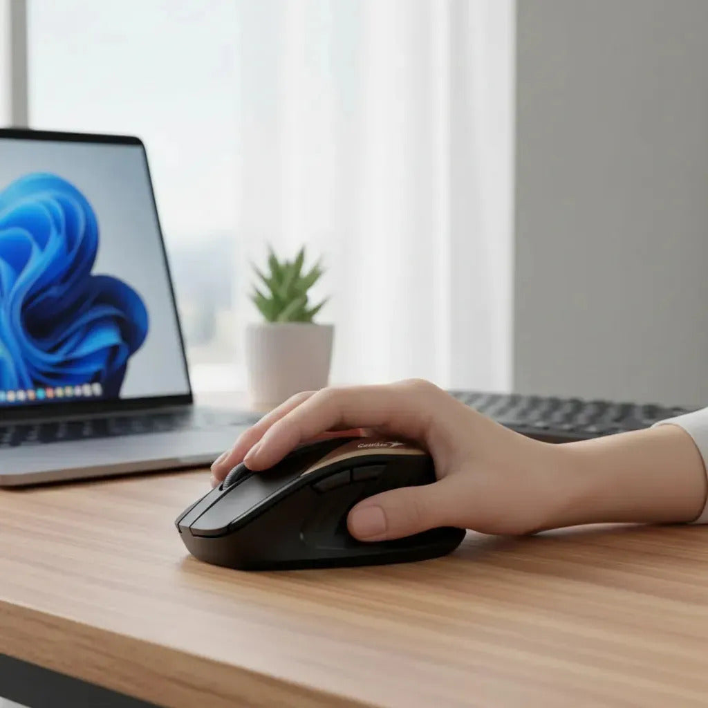 Mouse Inalámbrico Genius Ergo 8250S Silent - Ergonómico - Dorado/Negro