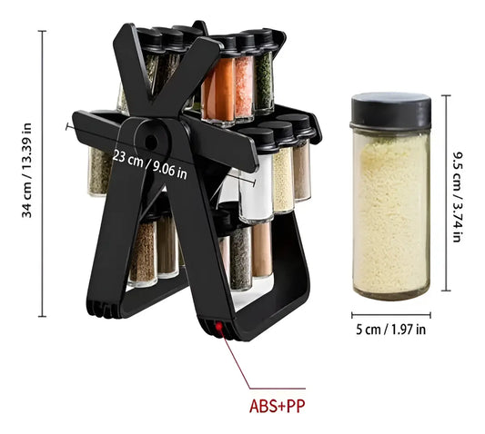 Especiero Giratorio Tipo Rueda con 18 Frascos de Vidrio – Organizador de Especias para Cocina