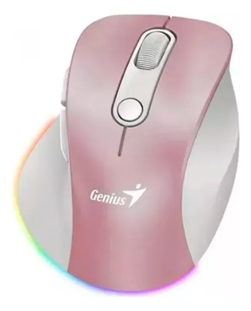 Mouse Inalámbrico y Bluetooth Genius Ergo 9000S Pro - Ergonómico - Recargable - Color Rosa