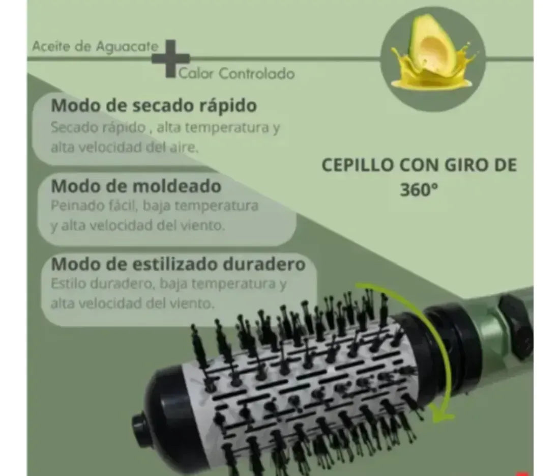 Cepillo Secador Y Modelador Giratorio 360° Pronova Avocado 3D Power 2200 W Con 2 Cabezales