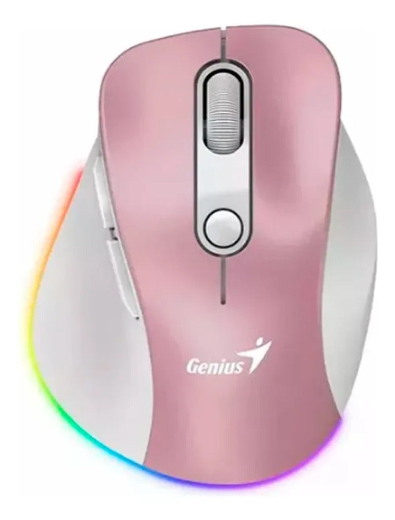 Mouse Inalámbrico y Bluetooth Genius Ergo 9000S Pro - Ergonómico - Recargable - Color Rosa