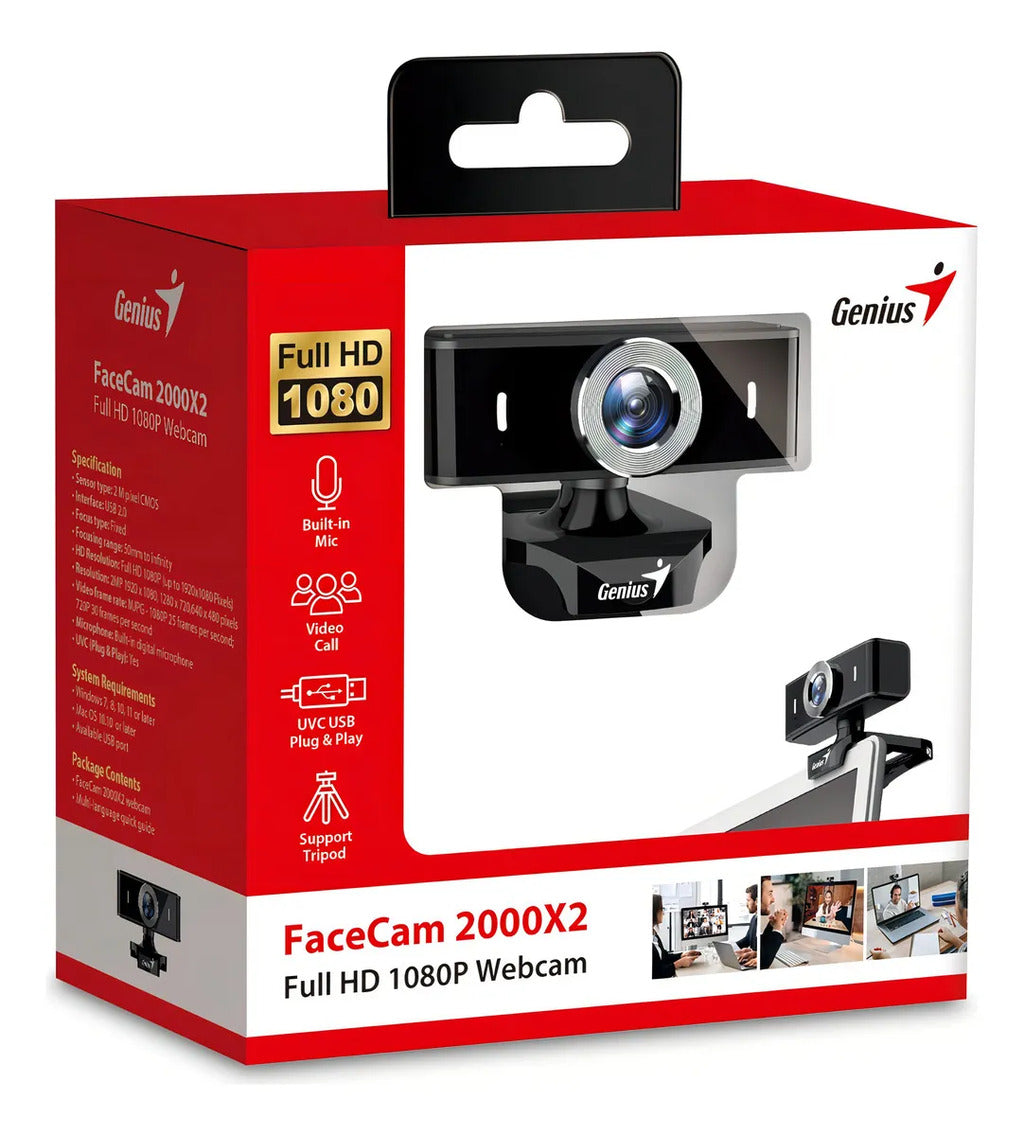 Cámara Web Genius FaceCam 2000X - Full HD 1080p - Micrófono Digital Integrado - USB Plug & Play - Negra