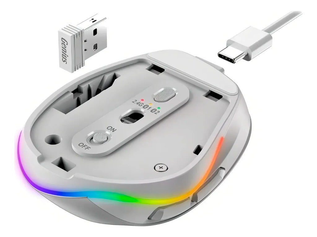 Mouse Inalámbrico y Bluetooth Genius Ergo 9000S Pro - Ergonómico - Recargable - Color Rosa