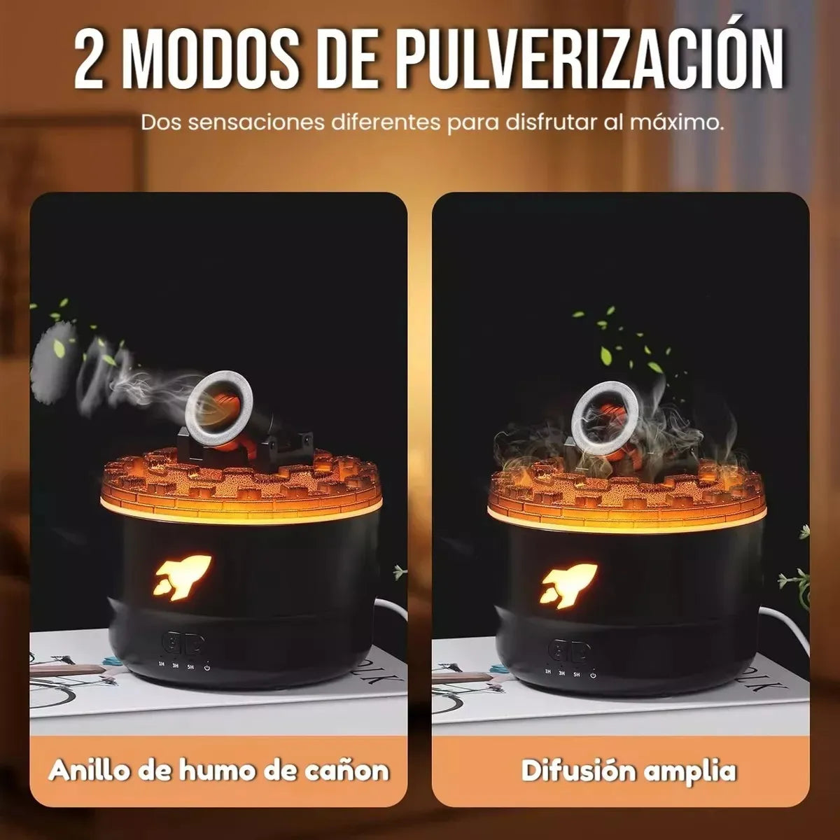 Humidificador lava estilo cañón, negro, con LED