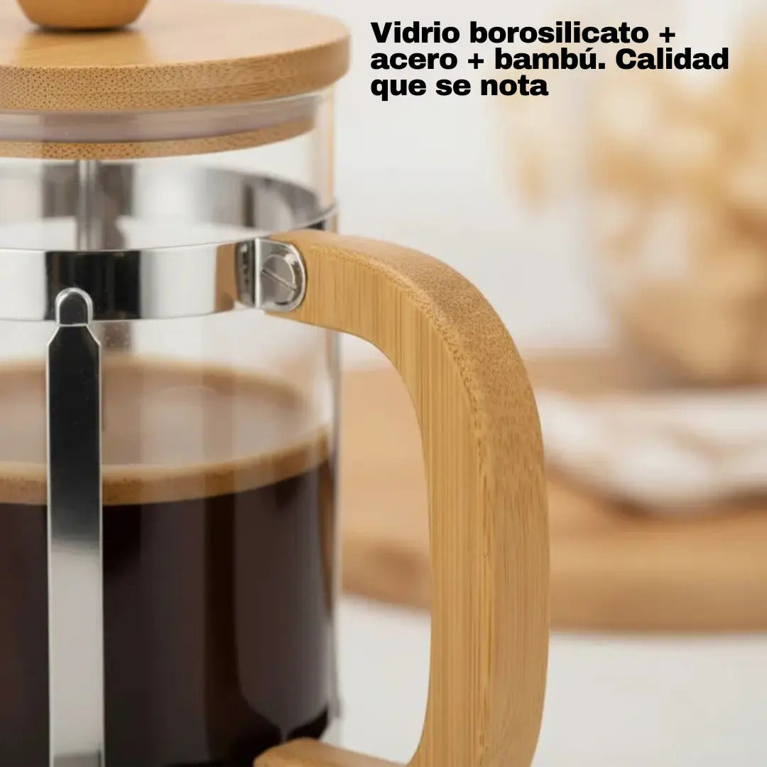 Prensa Francesa Bambú | Cafetera de Émbolo Ecológica en Vidrio y Madera