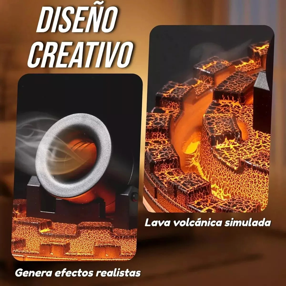 Humidificador lava estilo cañón, negro, con LED