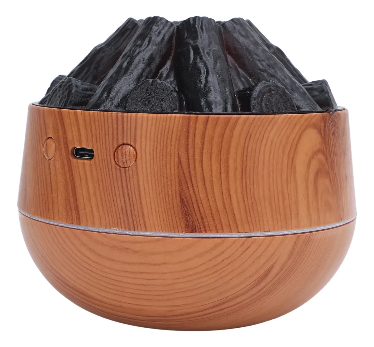 Humidificador Difusor Tipo Fogata con Leños y Luz Nocturna 300 ml USB Acabado Madera Modelo 2097