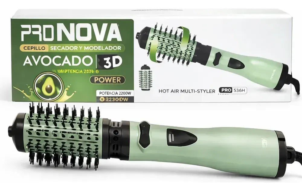 Cepillo Secador Y Modelador Giratorio 360° Pronova Avocado 3D Power 2200 W Con 2 Cabezales