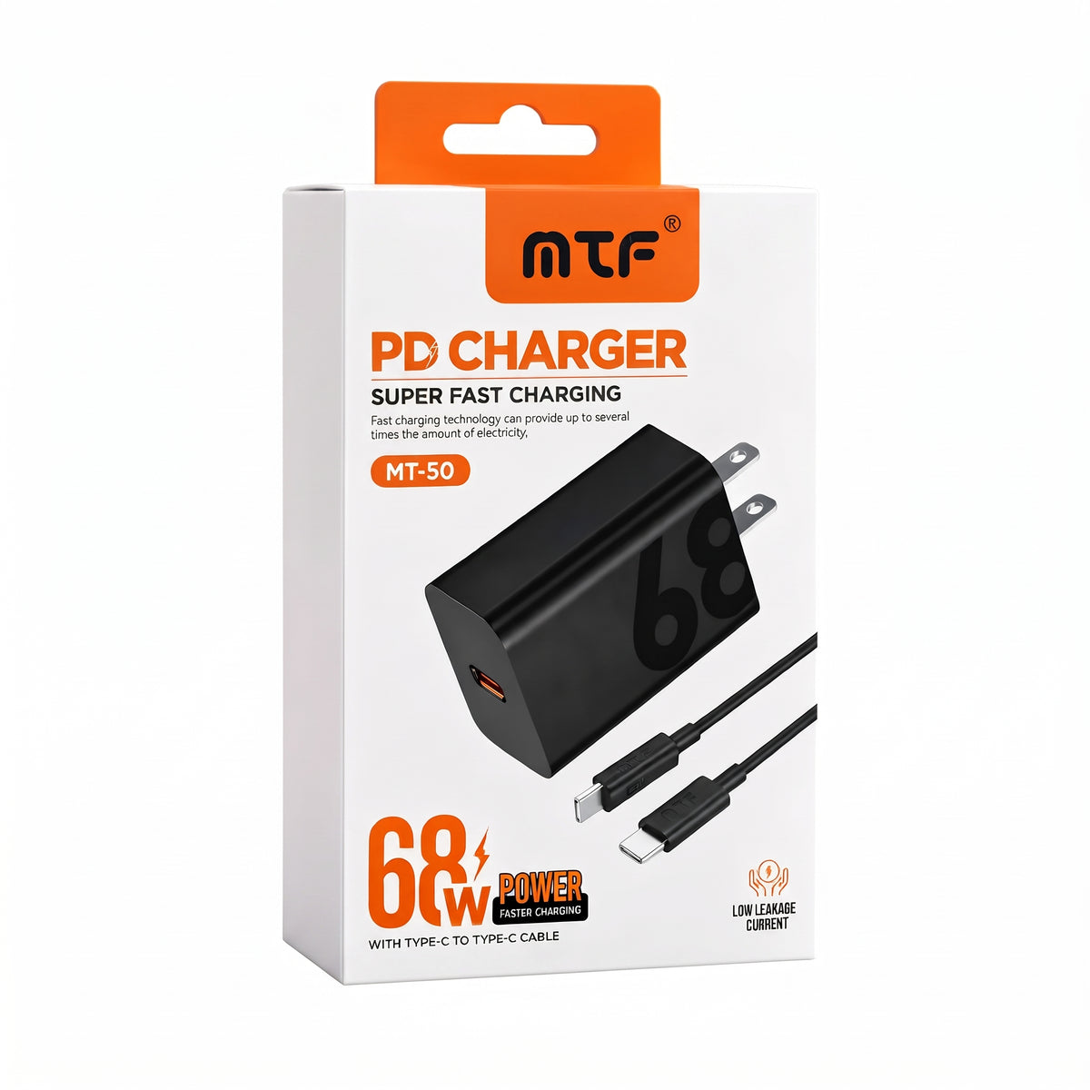 Cargador MTF 68W Carga Rápida USB-C con Cable Tipo C a Tipo C para Celular y Tablet – Ref MT-50
