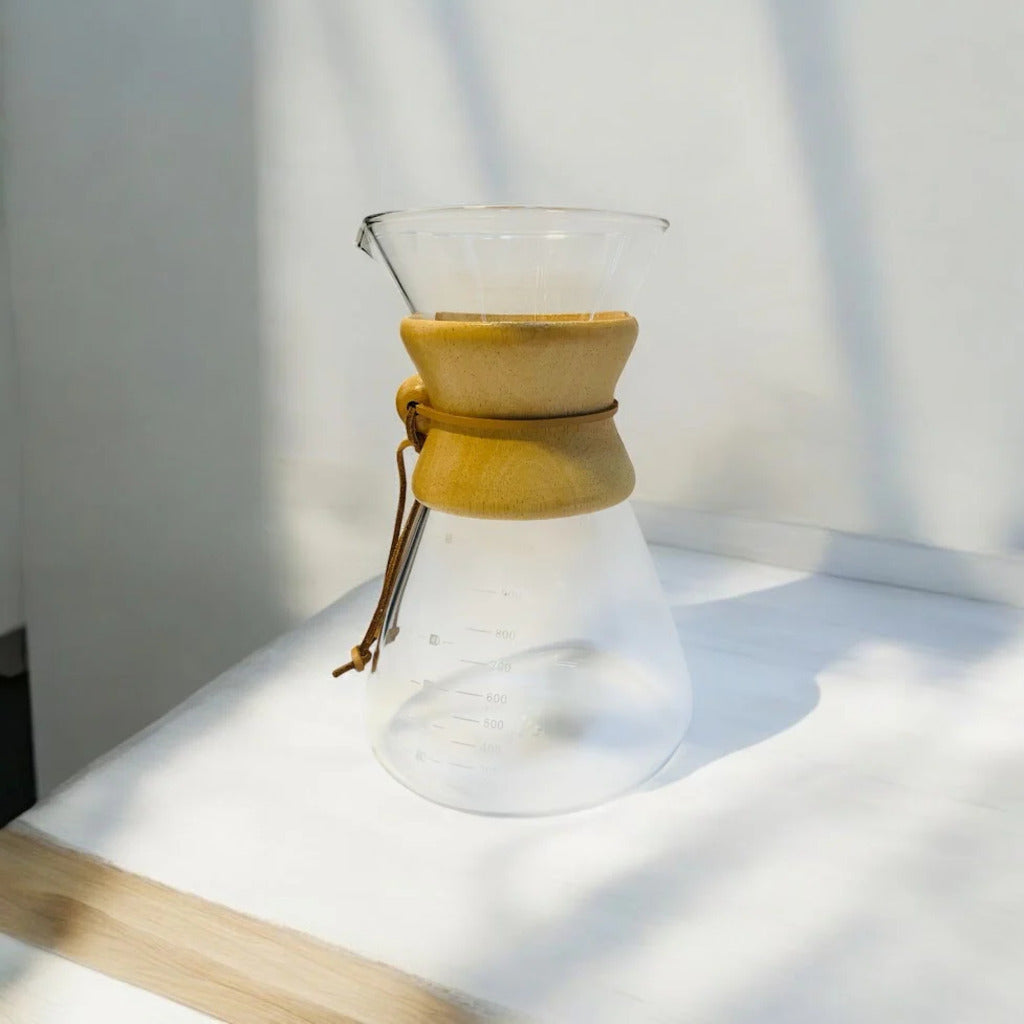 Cafetera Tipo Chemex en Vidrio Borosilicato + Filtro de Acero Inoxidable (400ml / 600ml / 800ml)