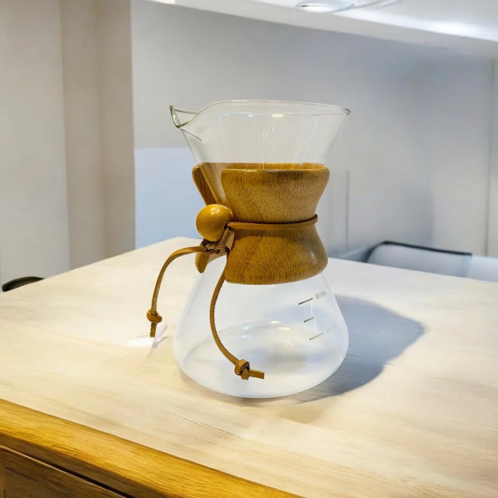 Cafetera Tipo Chemex en Vidrio Borosilicato + Filtro de Acero Inoxidable (400ml / 600ml / 800ml)