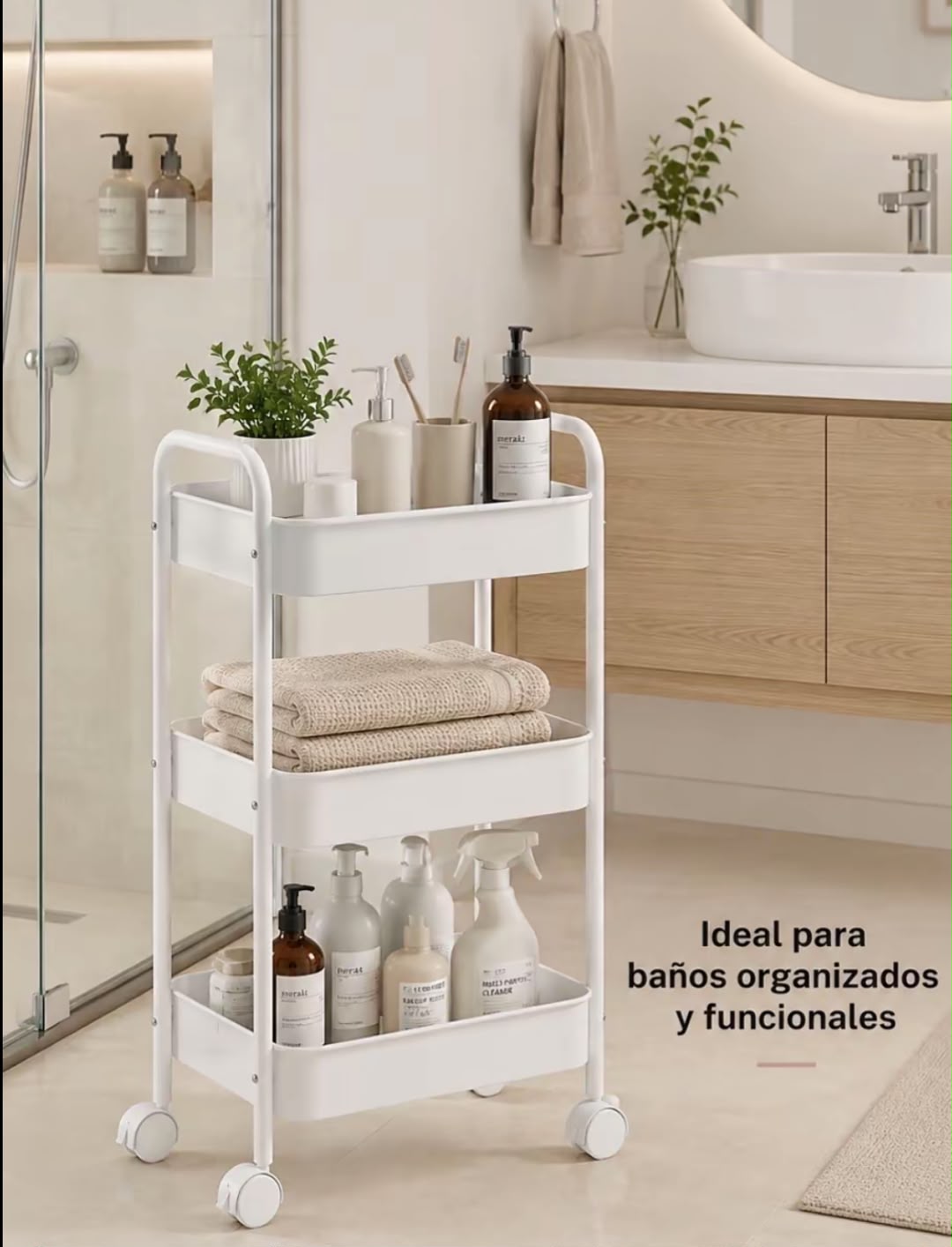 Carrito Organizador Multifuncional 3 Niveles con Ruedas — 45×30×78cm