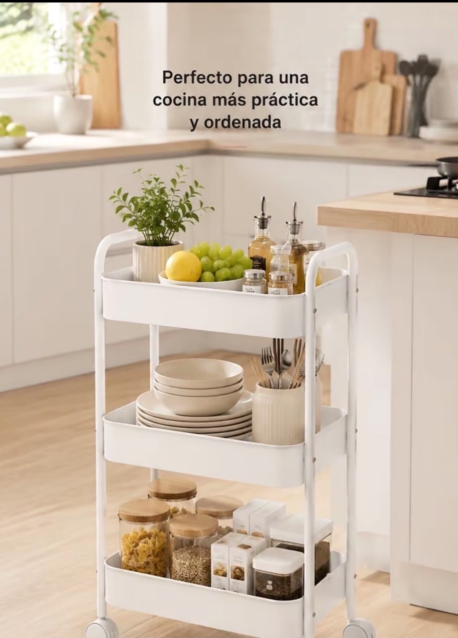 Carrito Organizador Multifuncional 3 Niveles con Ruedas — 45×30×78cm