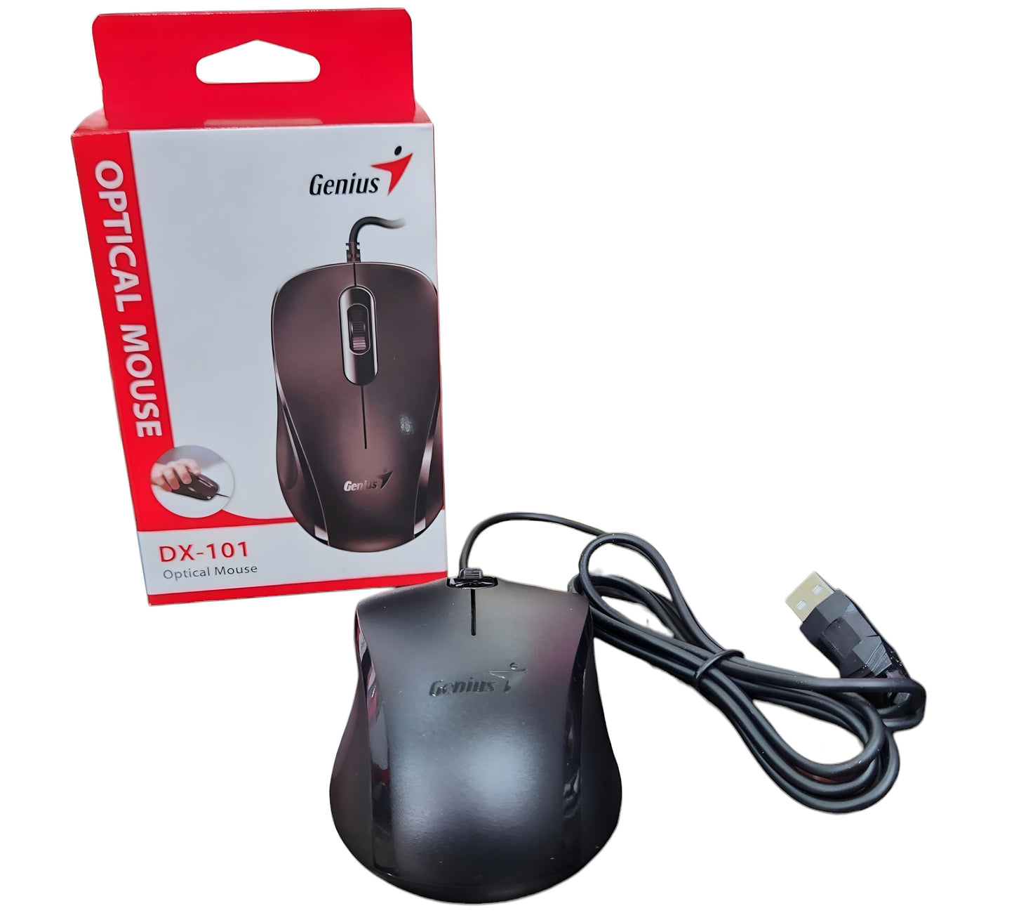 Mouse Óptico Genius DX-101 con Cable USB | Diseño Ergonómico – Color Negro