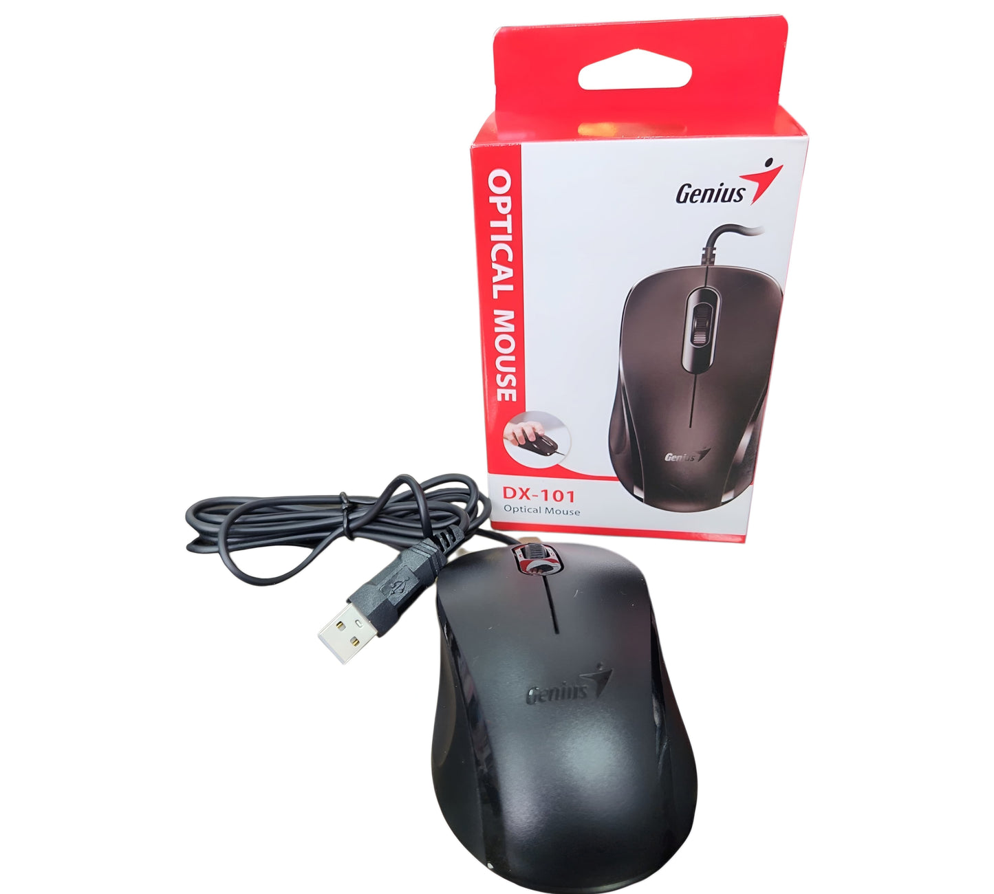 Mouse Óptico Genius DX-101 con Cable USB | Diseño Ergonómico – Color Negro