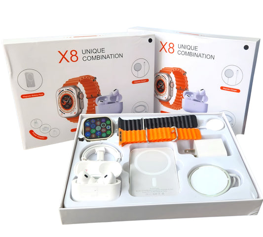 🔥 Combo Smart X8: Reloj Inteligente + Accesorios Bluetooth y Carga Inalámbrica