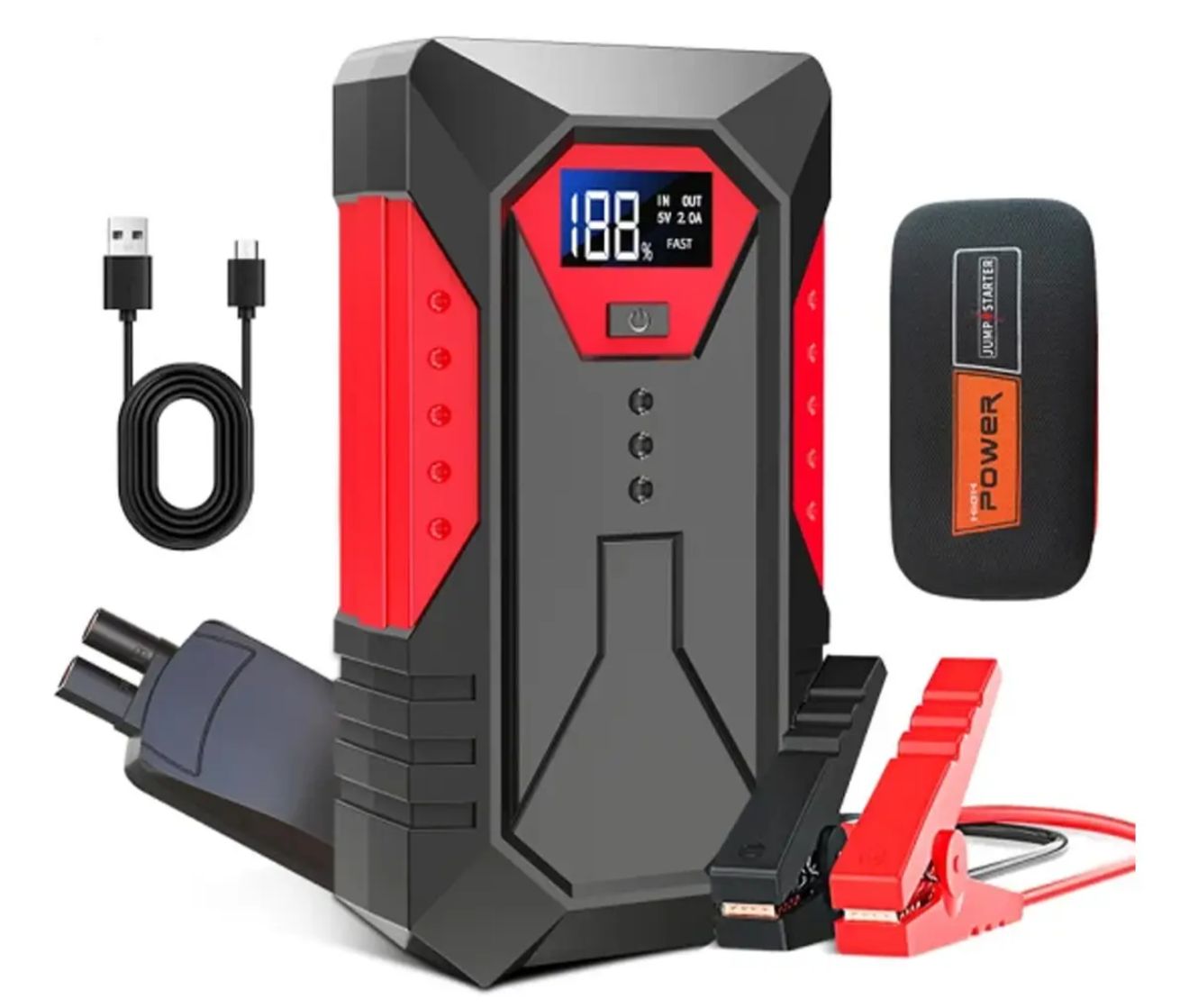 Arrancador de Batería Portátil con Pantalla LCD – Jump Starter 12V para Carro y Moto + Power Bank