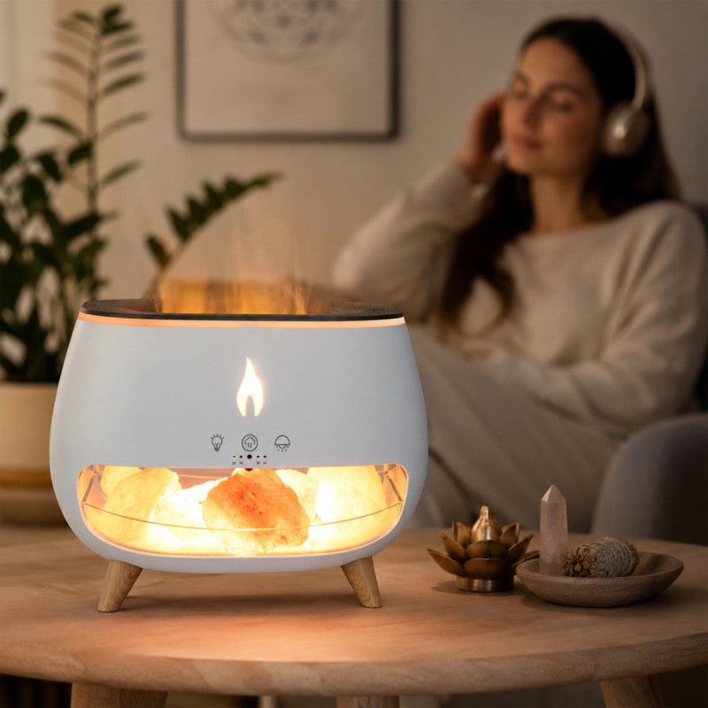 Humidificador Difusor Chimenea con Piedras de Sal KP-6068 Efecto Llama Acabado Madera 260 ml 110V