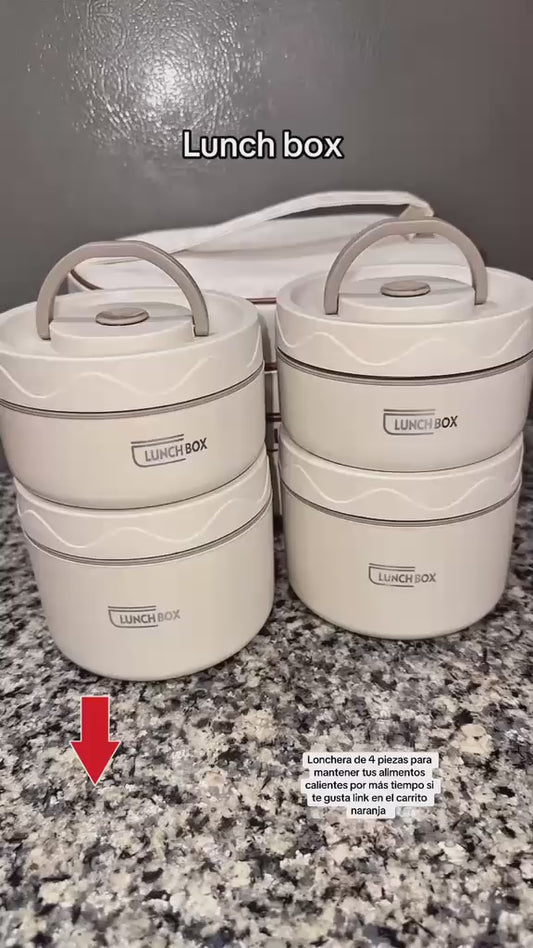 Set Lonchera Hermética x4 en Acero Inoxidable 304 con Bolsa Térmica y Cubiertos