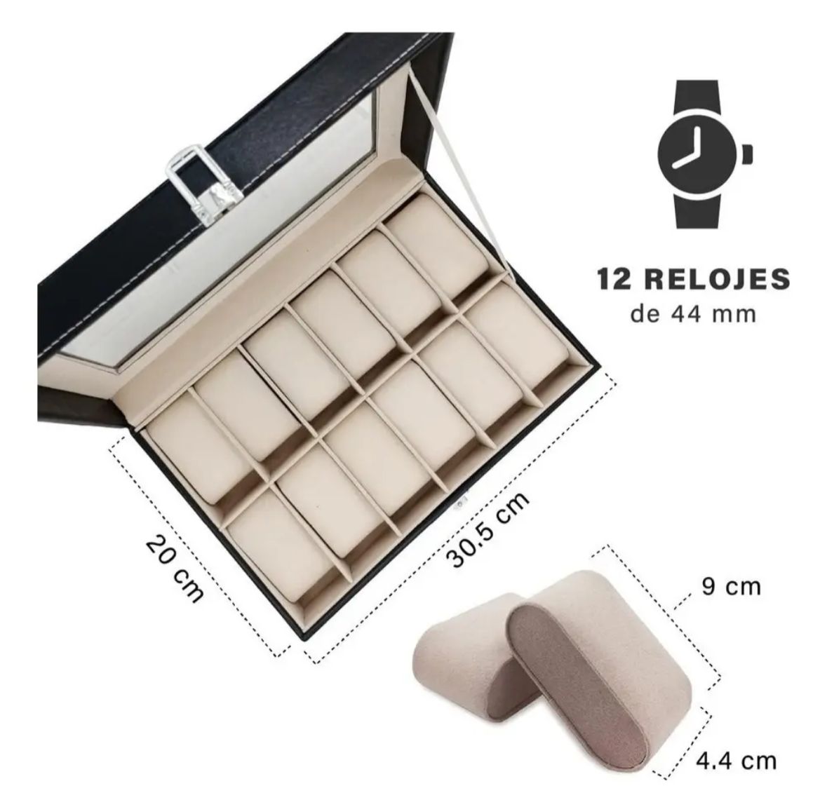 Caja Organizadora para 12 Relojes con Tapa Transparente – Estuche en Cuero PU con Cojines