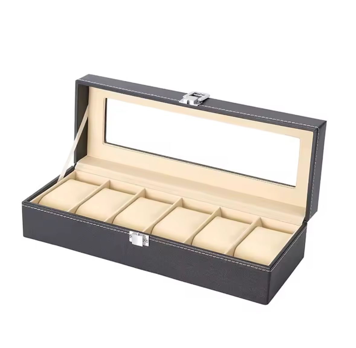 Caja de relojes vacía con 6 cojines color crema e interior acolchado