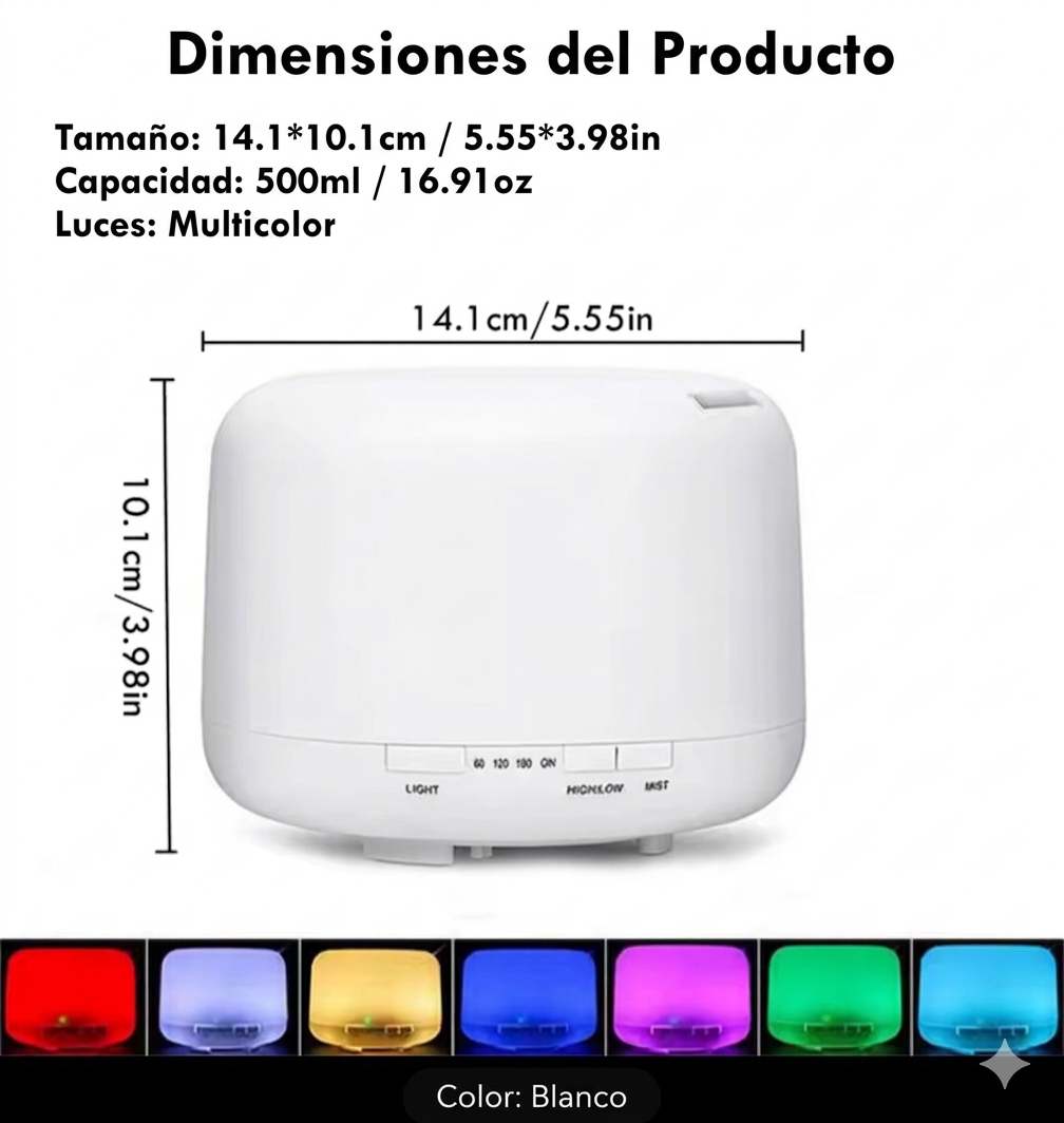 Difusor de Aroma Masmelo 500 ml – Humidificador Decorativo con Luz LED (Copia)