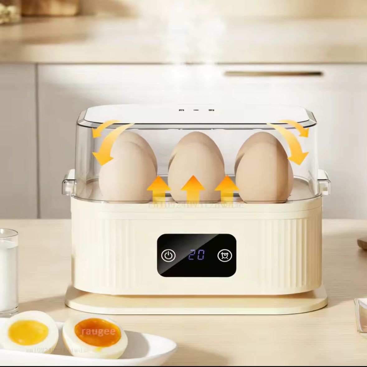 Hervidor Eléctrico para Huevos 6 Unidades con Temporizador Digital y Vapor Circulante