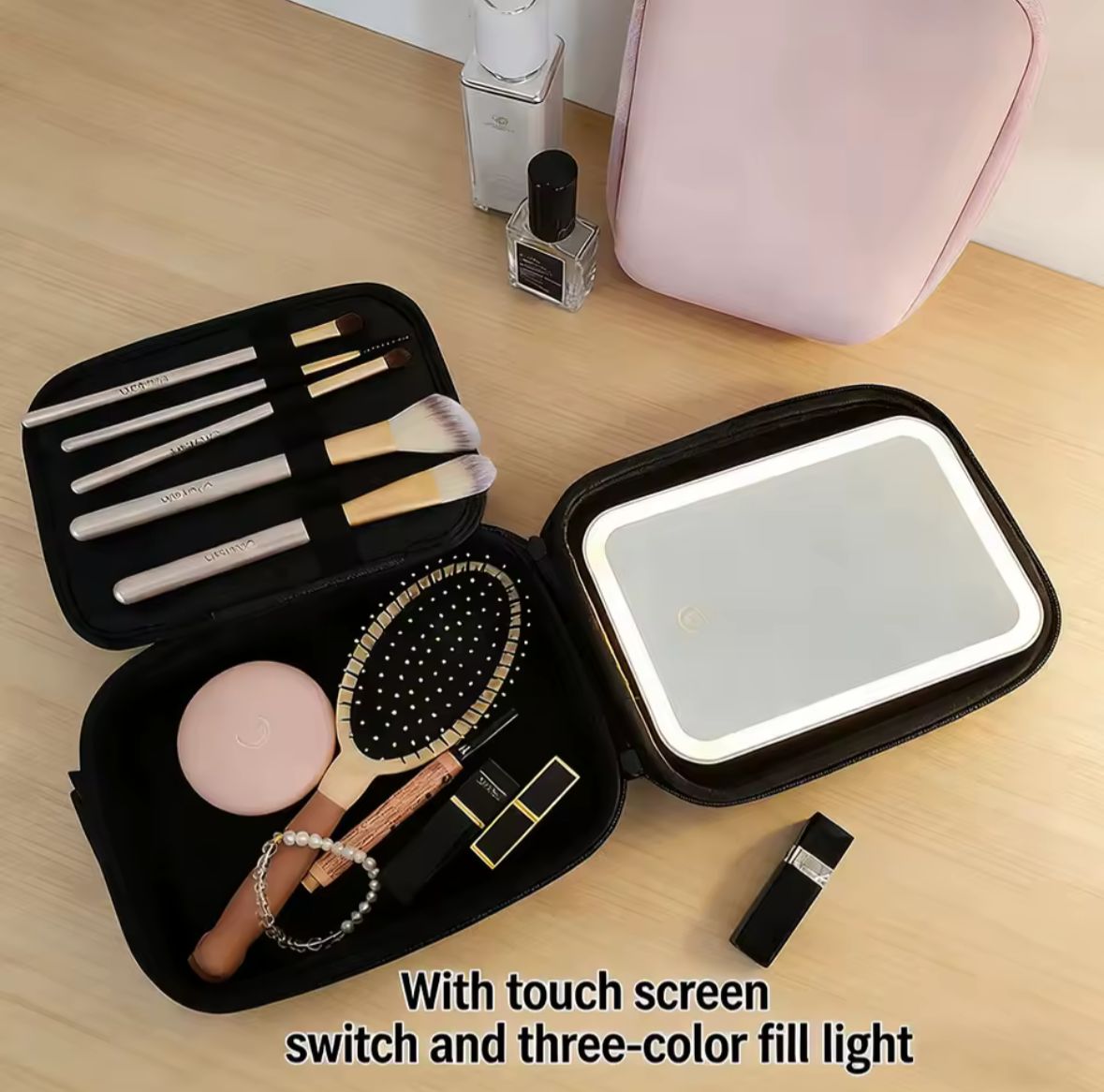 Neceser de Maquillaje Portátil con Espejo LED Integrado y 3 Modos de Luz