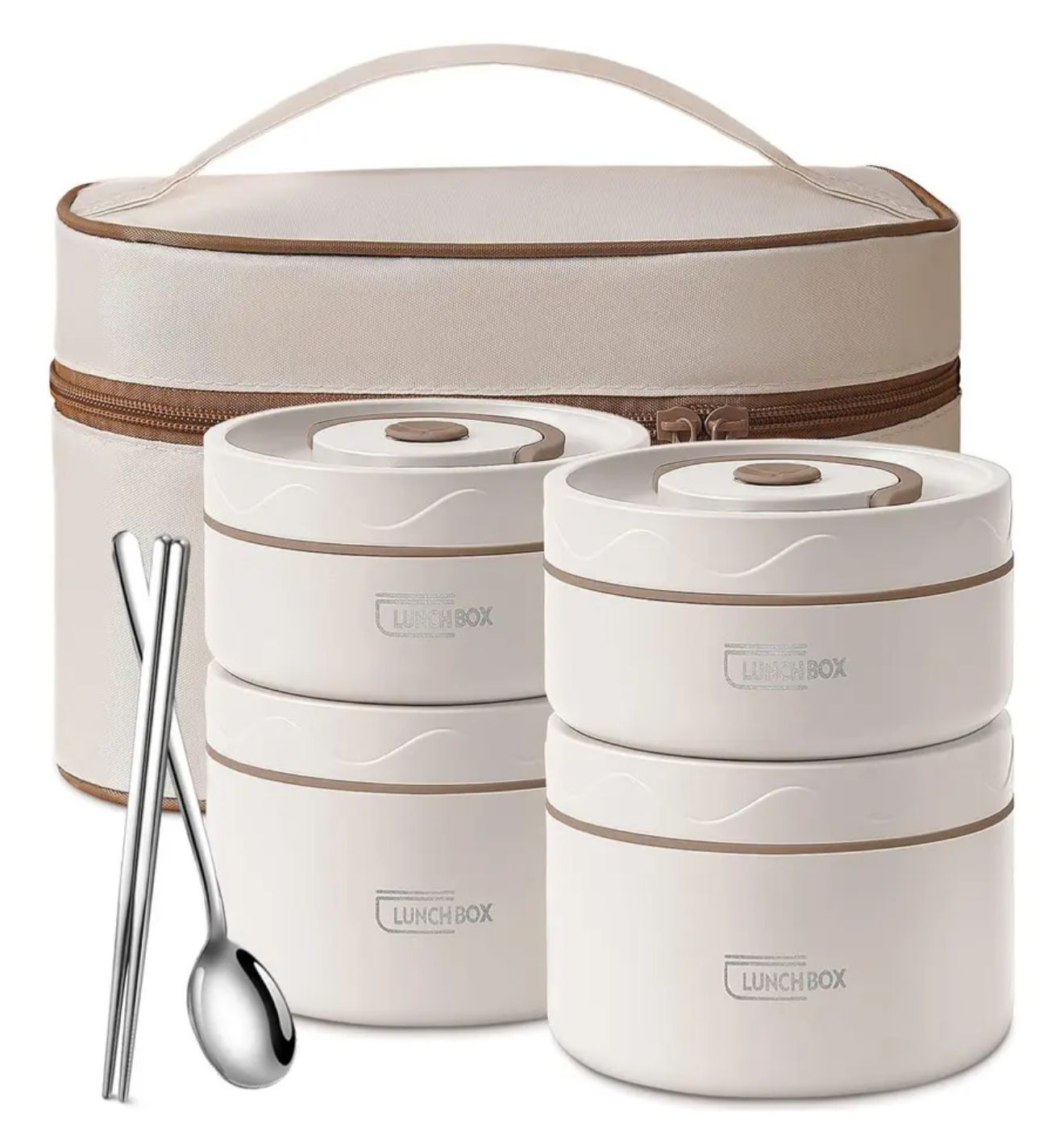 Set Lonchera Hermética x4 en Acero Inoxidable 304 con Bolsa Térmica y Cubiertos