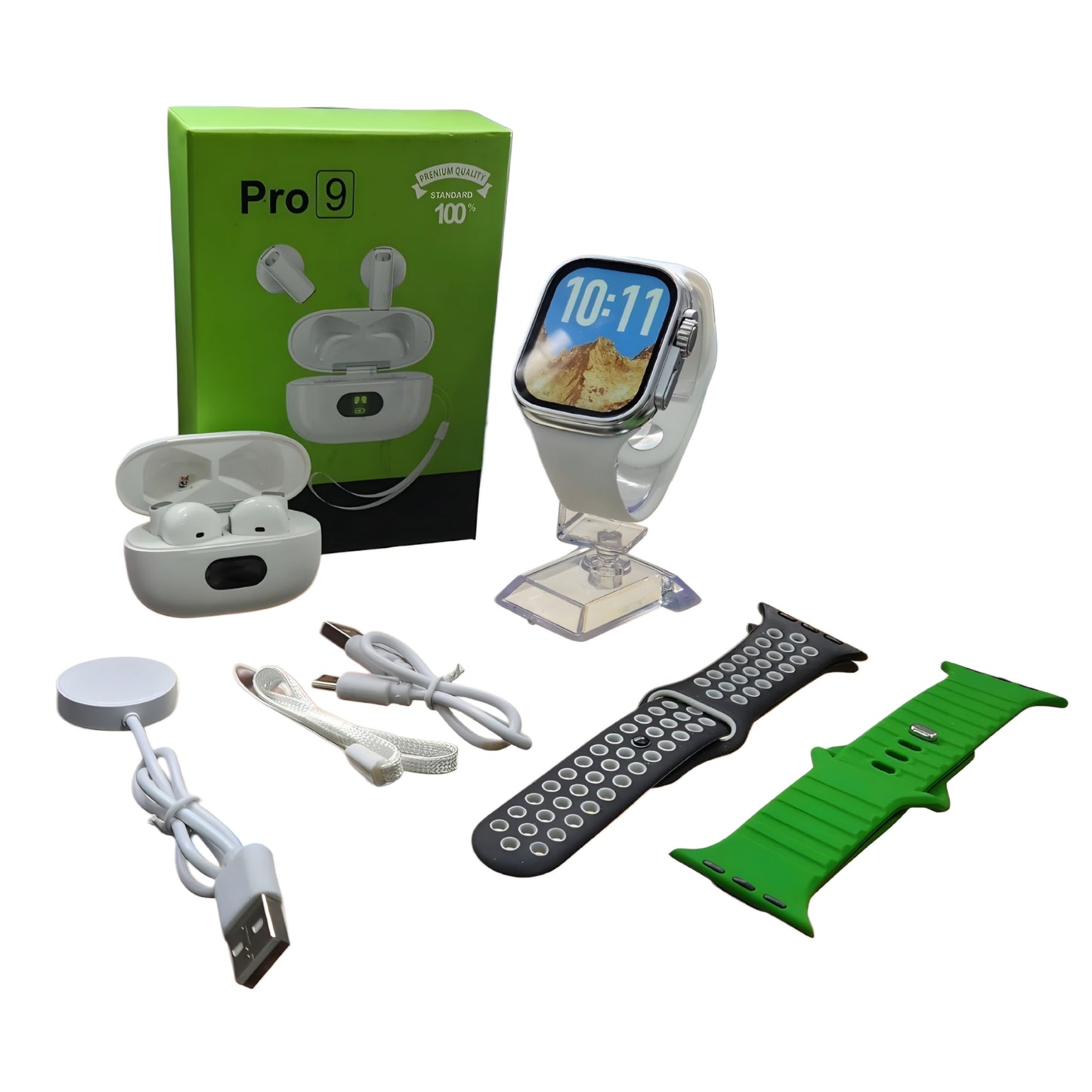 Combo Reloj Inteligente Serie Ultra + Audífonos Pro 9 | 7 Piezas con Manillas y Cargadores