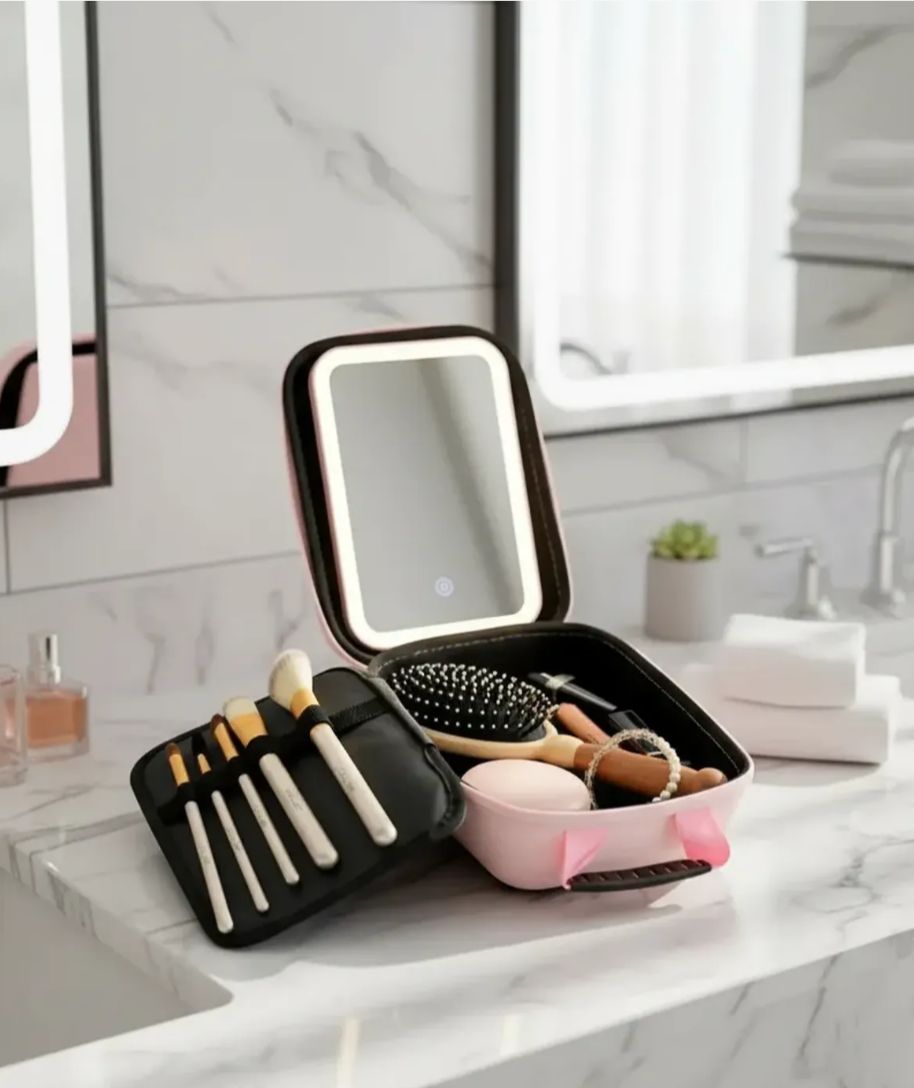 Neceser de Maquillaje Portátil con Espejo LED Integrado y 3 Modos de Luz