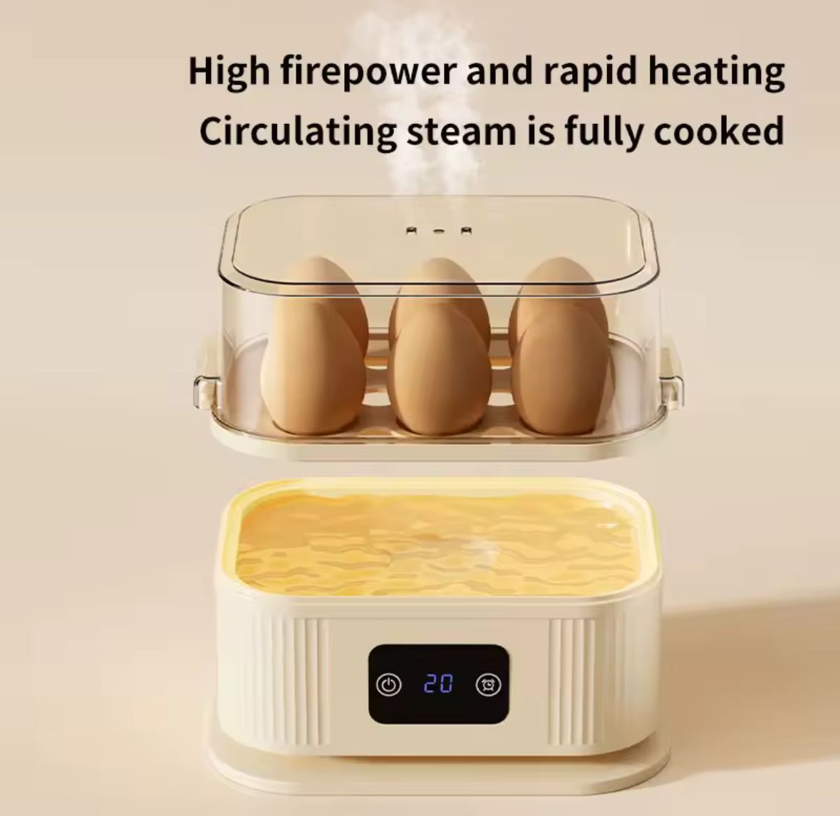 Hervidor Eléctrico para Huevos 6 Unidades con Temporizador Digital y Vapor Circulante