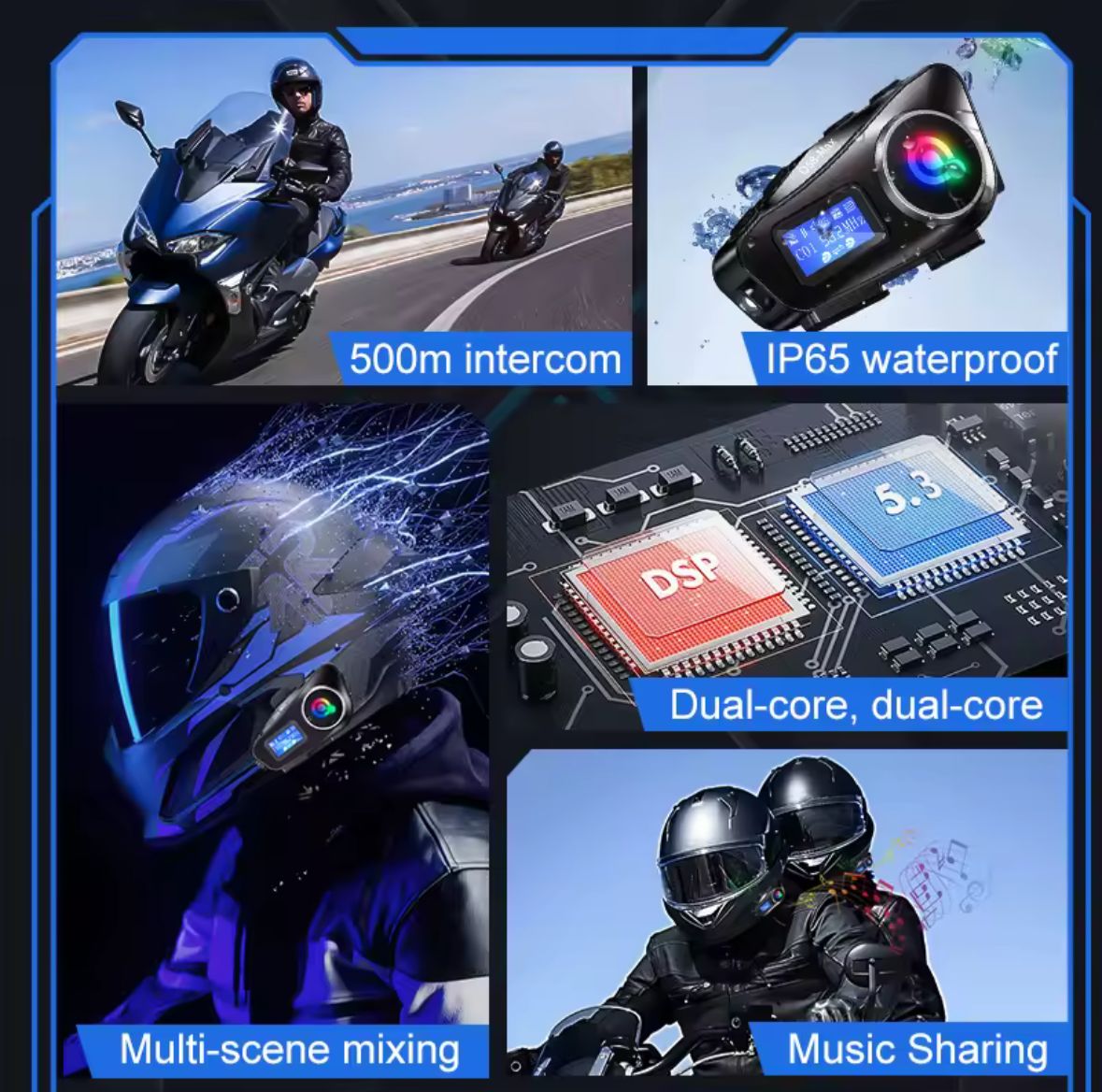 Intercomunicador Bluetooth para Casco de Moto con Radio FM – Q-58 Max | Comunicación Inalámbrica hasta 1000m