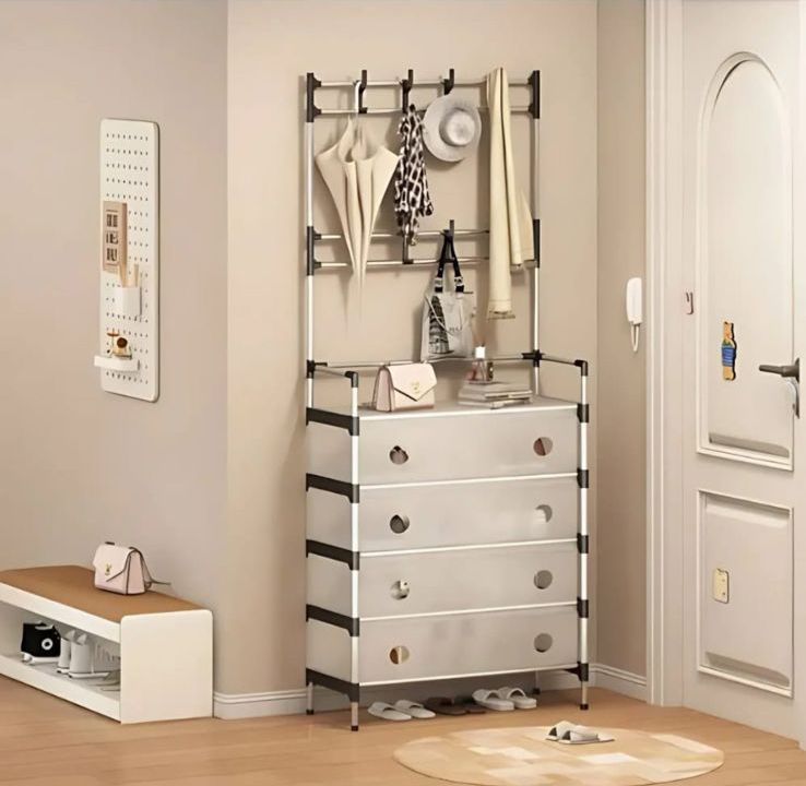 Mueble Zapatero con Perchero Multicapa 5 Niveles – Cajones Abatibles | Organizador de Entrada para Zapatos, Ropa y Accesorios
