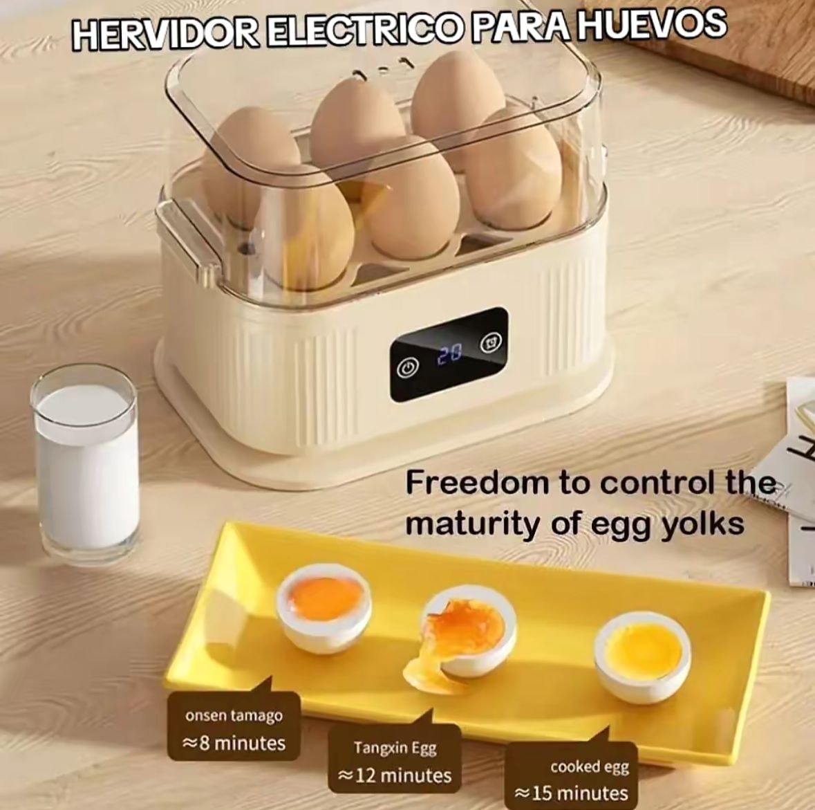 Hervidor Eléctrico para Huevos 6 Unidades con Temporizador Digital y Vapor Circulante