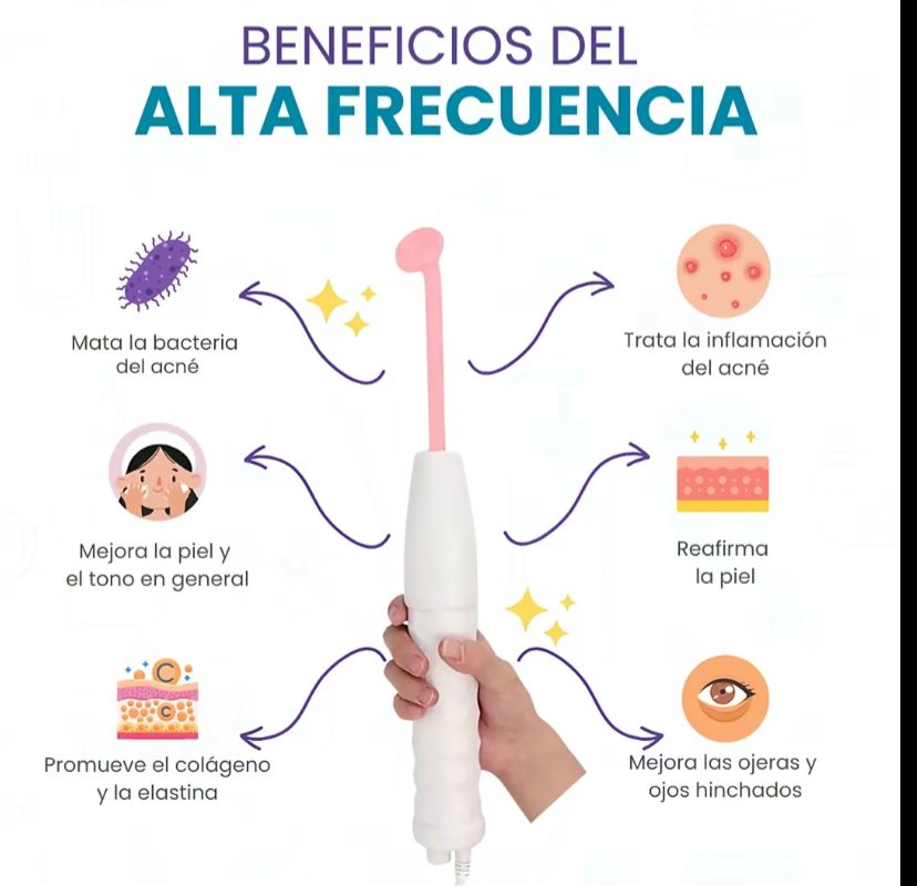 Dispositivo de Alta Frecuencia Portátil Facial y Corporal — 4 Electrodos de Vidrio