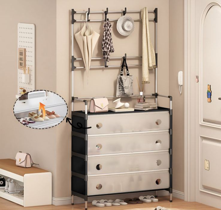 Mueble Zapatero con Perchero Multicapa 5 Niveles – Cajones Abatibles | Organizador de Entrada para Zapatos, Ropa y Accesorios