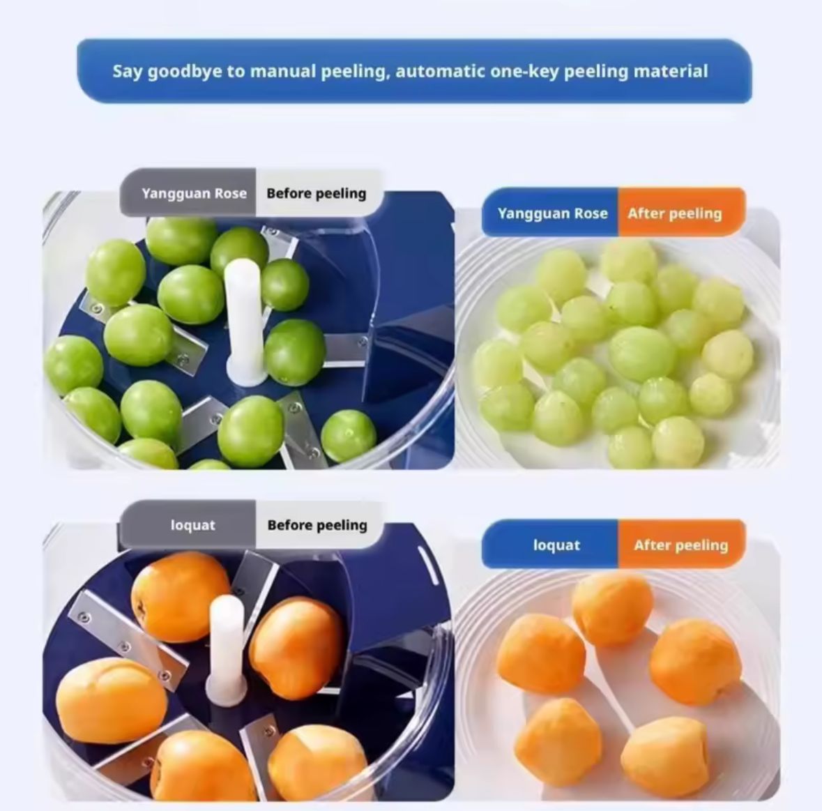 Peladora Eléctrica Automática de Frutas y Verduras — Dispensado con Un Clic
