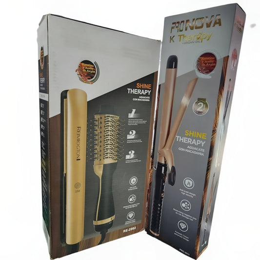 Combo rizadora+plancha y cepillo secador Keratin