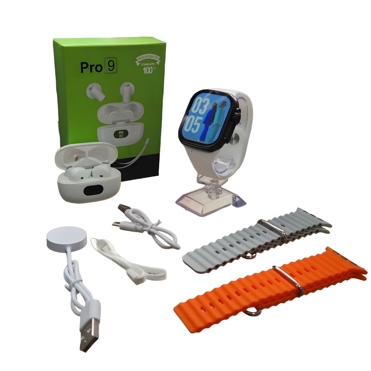 Combo Reloj Inteligente Serie Ultra + Audífonos Pro 9 | 7 Piezas con Manillas y Cargadores