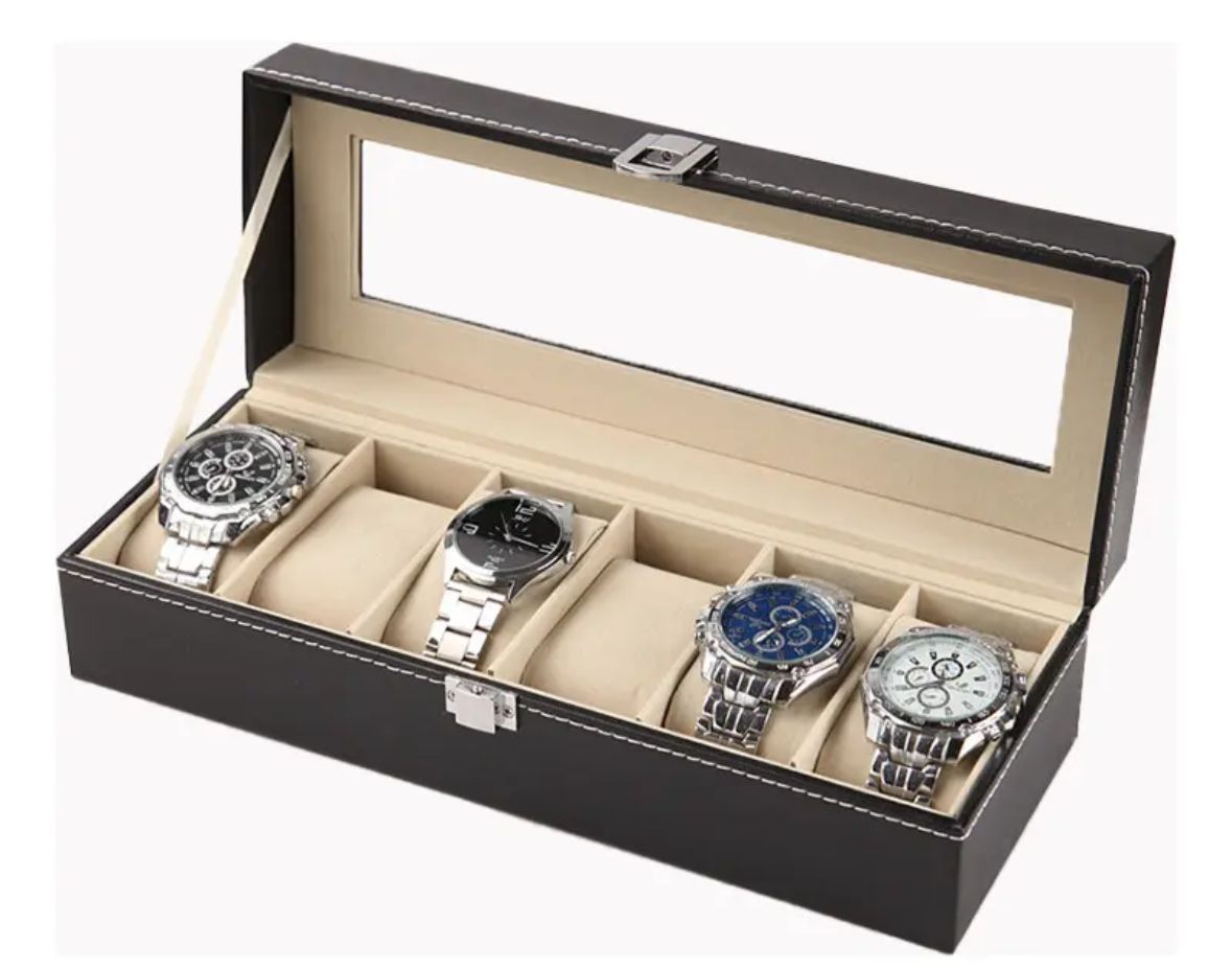 Estuche organizador de relojes con 6 puestos acolchados y broche metálico