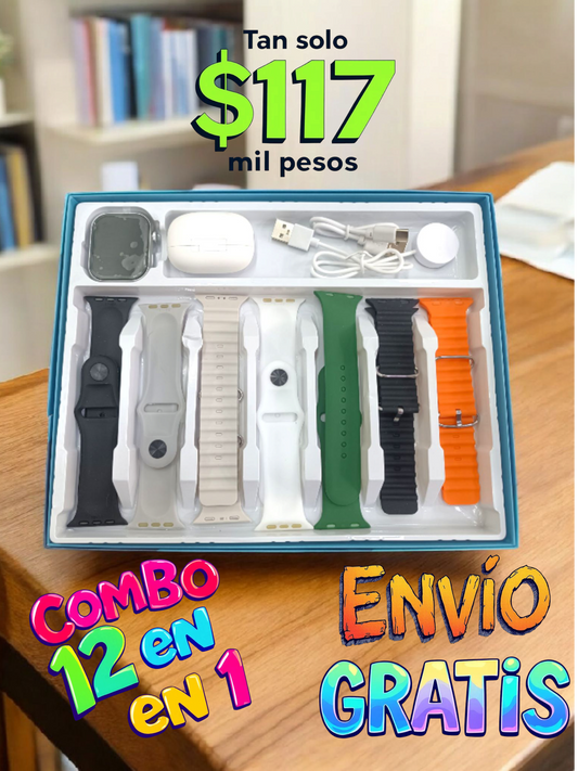 Combo 12 en 1 Reloj inteligente + accesorios