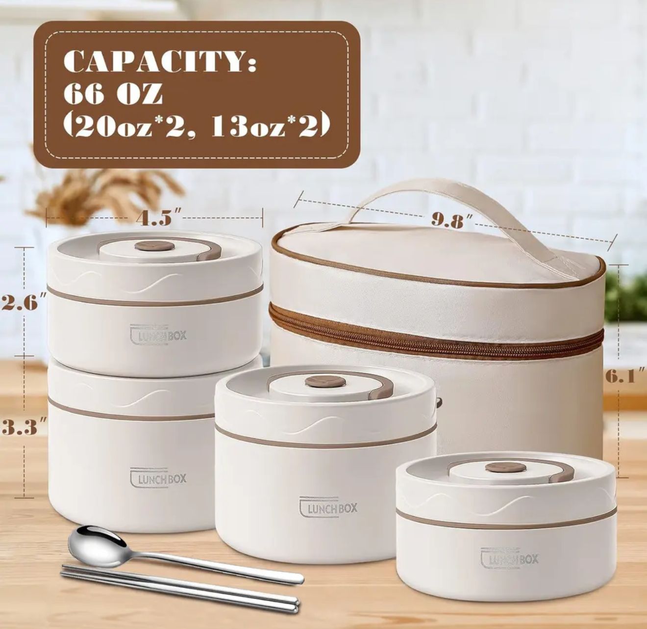 Set Lonchera Hermética x4 en Acero Inoxidable 304 con Bolsa Térmica y Cubiertos