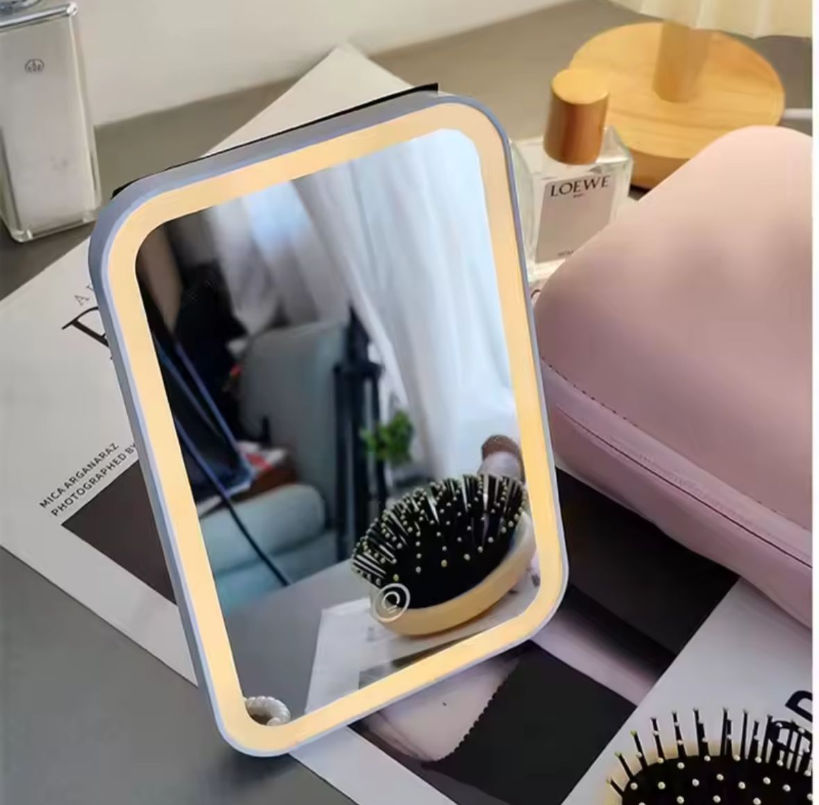 Neceser de Maquillaje Portátil con Espejo LED Integrado y 3 Modos de Luz