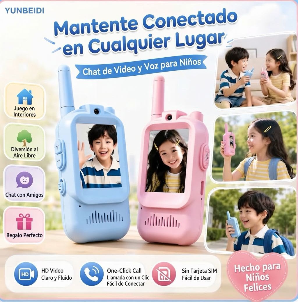 Video walkie talkie para niños set x2 rosado y azul con videollamada y chat de voz