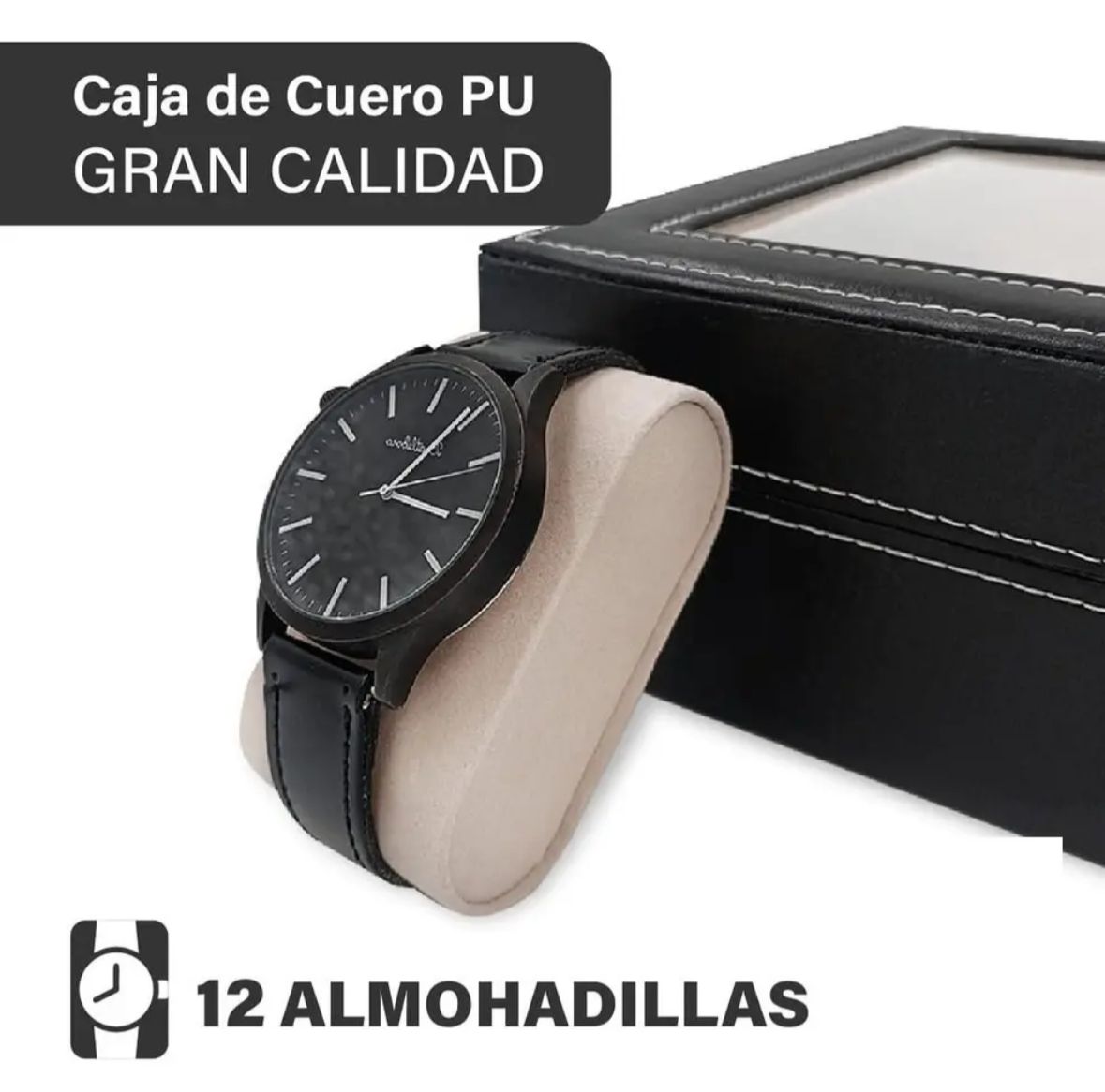 Caja Organizadora para 12 Relojes con Tapa Transparente – Estuche en Cuero PU con Cojines