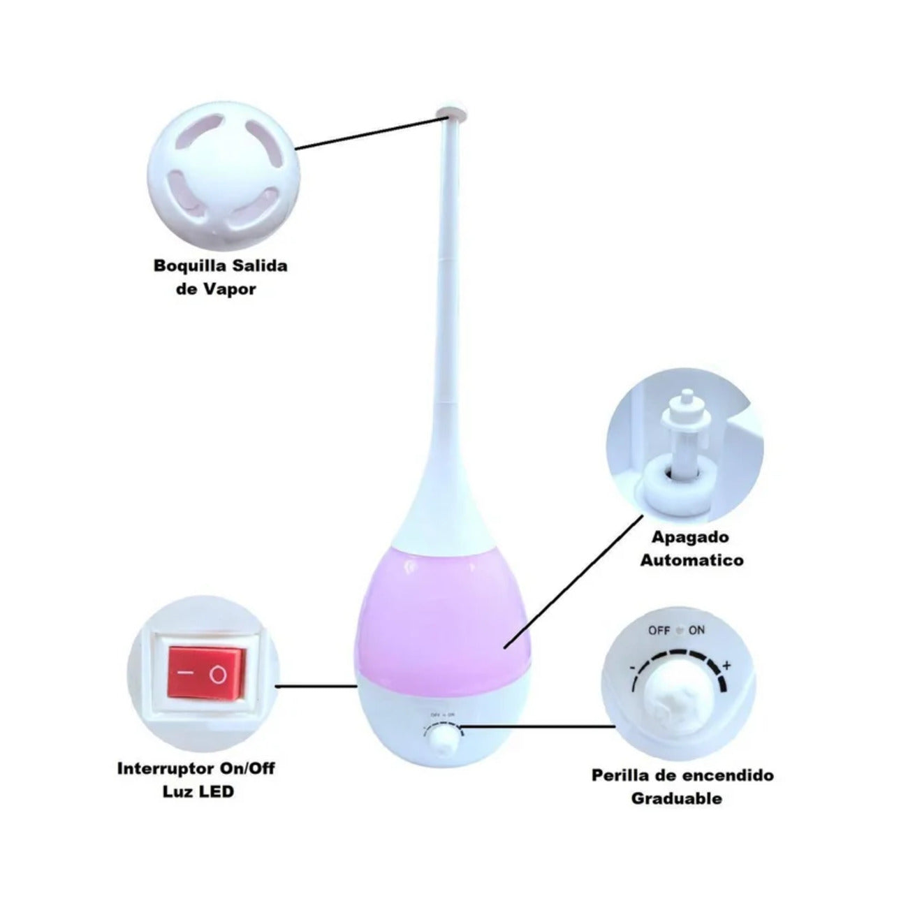 Humidificador Ultrasónico 3 Litros Tipo Jarra con Boquilla Alargada Sin Filtro – Difusor de Aromaterapia Silencioso