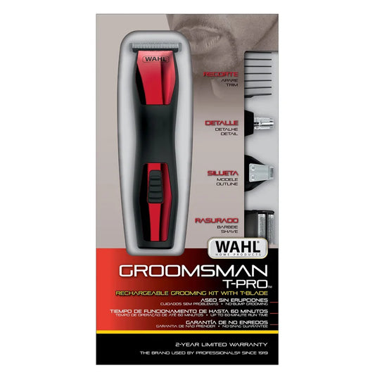 Wahl Groomsman T-Pro 9892-008 — Kit Recortadora Recargable Inalámbrica para Barba, Cabello, Nariz y Afeitado