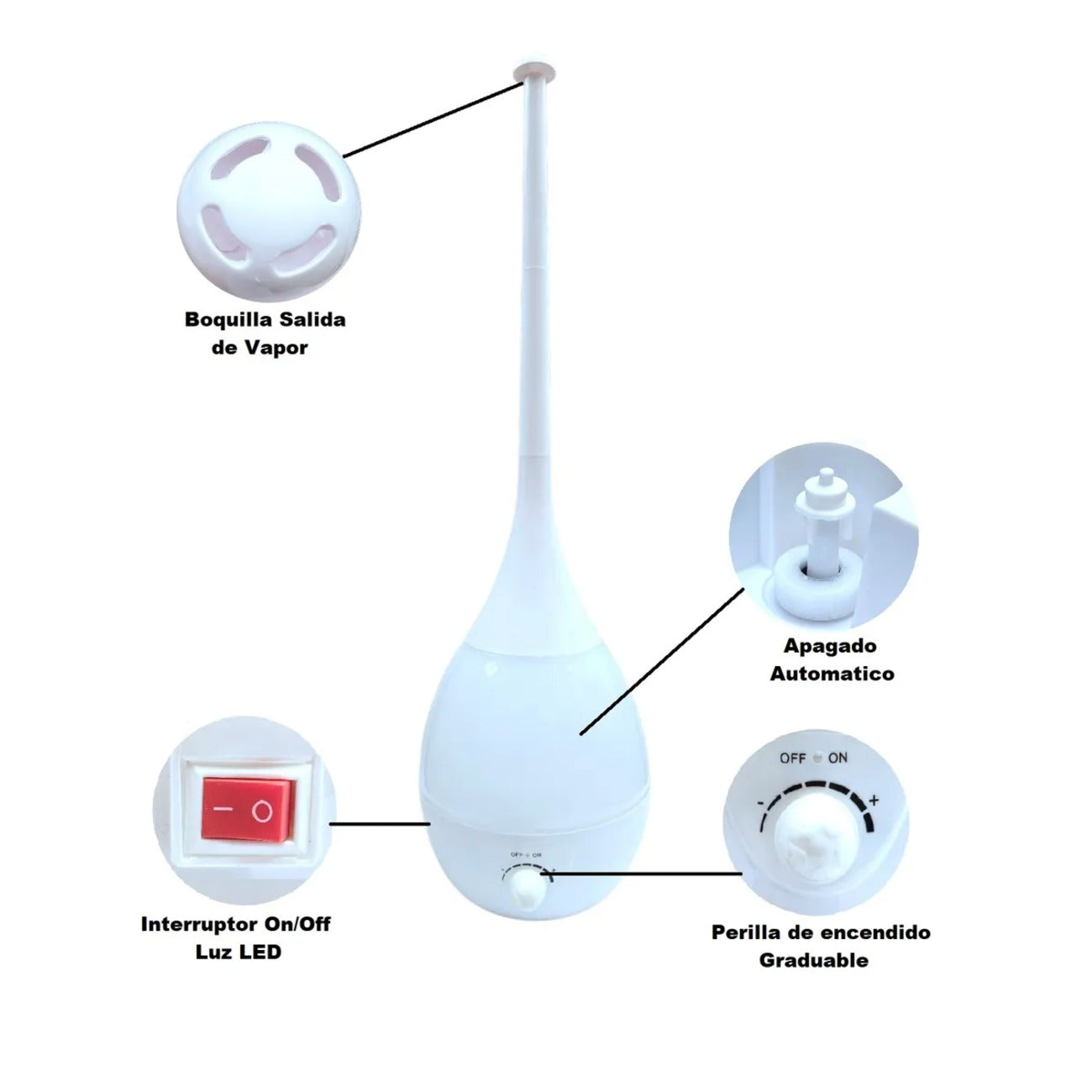 Humidificador Ultrasónico 3 Litros Tipo Jarra con Boquilla Alargada Sin Filtro – Difusor de Aromaterapia Silencioso