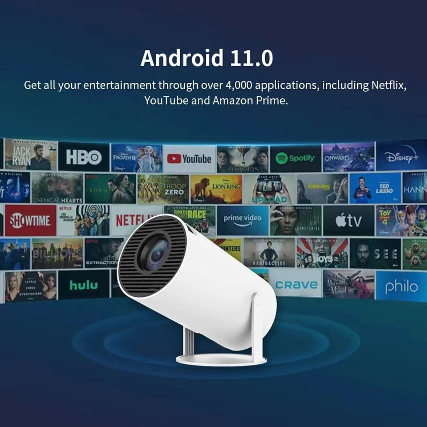 ProyectorPortátil HY-300: Mini Proyector 4K con Android 11, WiFi Dual y Bluetooth | Cine en Casa